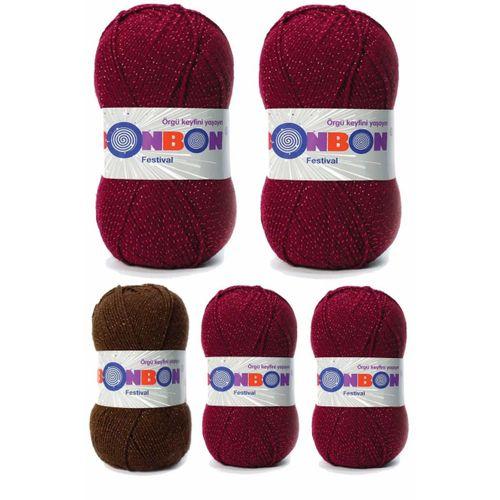 5 Adet Festival Simli Örgü İpi Yünü Renk No:220