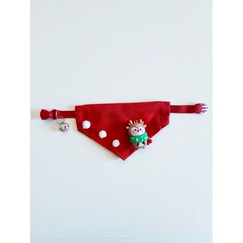 Christmas Squirrel Yılbaşı Köpek Bandanası | Ponponlu Kırmızı Noel Boyun Aksesuarı | Sevimli Sincap Figürlü Köpek Süsü | Küçük Irklar İçin