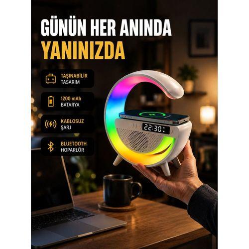 Kablosuz Şarjlı Led Masa Lambası Çalar Saat Ve Beyaz Gürültü Özellikli