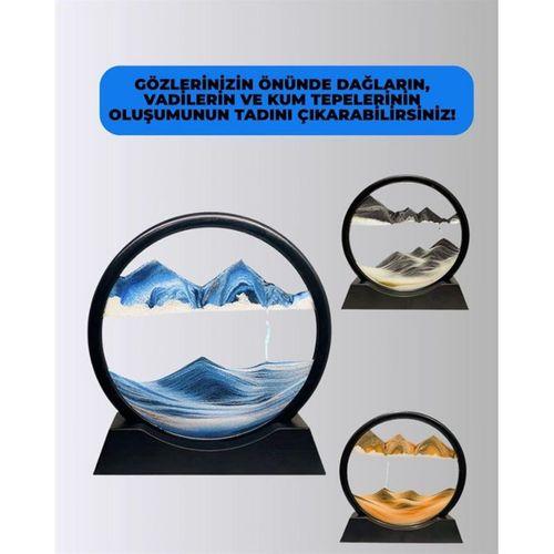 Rahatlatıcı Kum Sanatı – Yuvarlak Cam Çerçeveli Hareketli Kum Resmi, Ofis Ve Ev İçin Etkileşimli Masaüstü Süs