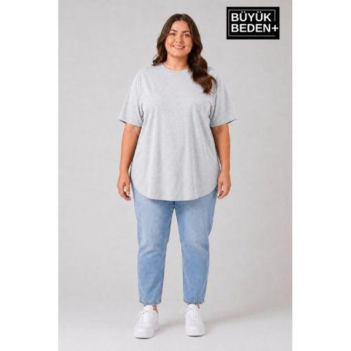 Süperlife Büyük Beden Kadın Bisiklet Yaka Basic Oval Etek Detalylı 3xl-6xl Uzun Tunik SPR26BTSK502