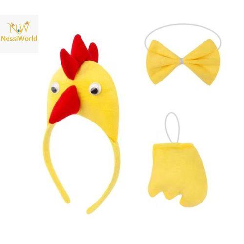 Çocuk Horoz Tavuk Kostüm Seti 3 Parça (Taç + Papyon + Kuyruk)