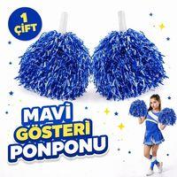 1 Çift Mavi Okul Gösteri Ponponları Ekstra Dolgun