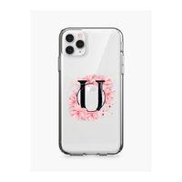 iPhone 11 Pro Pembe Çiçek Desen U Harfli Şeffaf Kılıf