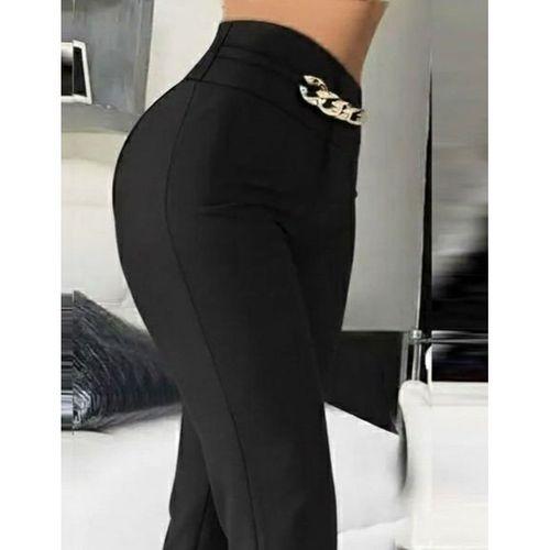 Kadın Yüksek Bel önden Zincir Detaylı Ithal Krep Pantolon