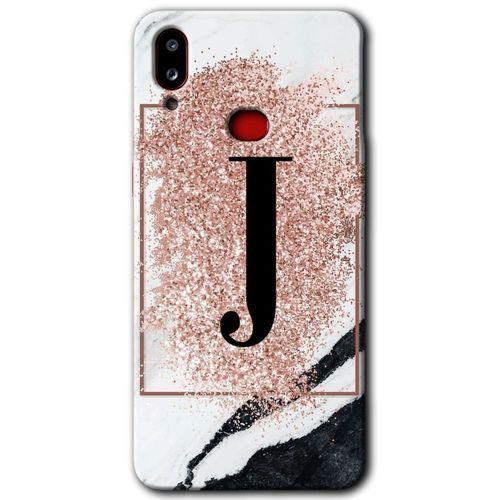 MRCİLETİSİM Samsung Galaxy A10s Kılıf Baskılı Kapak - Pembe Mermer Desenli J Harfi +Tam Kaplayan Mat Seramik