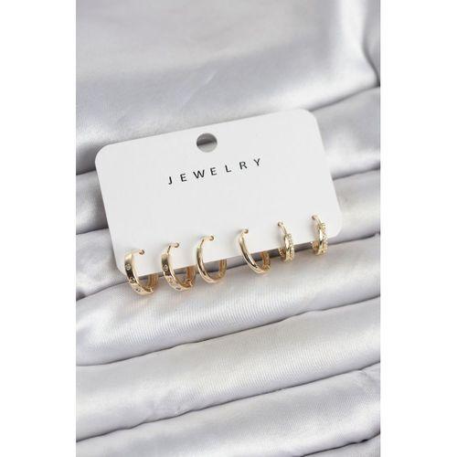 Gold Renk Pirinç 3 Çift Kadın Küpe Seti