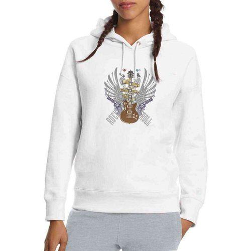 Rock'n Roll Gitar Kanat Baskılı Beyaz Kadın Kapşonlu Sweatshirt