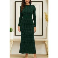 Kadın Uzun Kollu Bisiklet Yaka Taşlı Midi Kadife Elbise