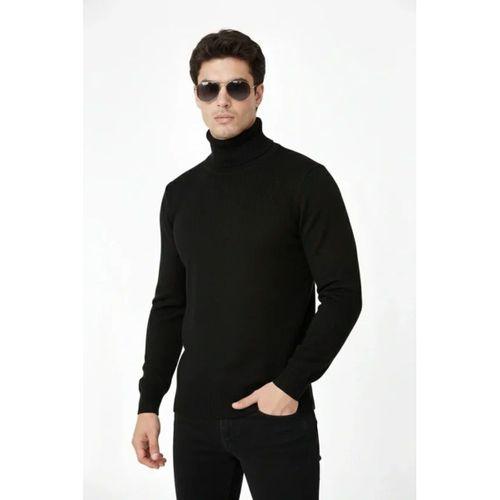 Tam Boğazlı Balıkcı Yaka Triko Kazak Yumuşak Dokulu Pamuklu Ince Dokuma Uzun Kollu - Siyah