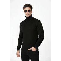 Tam Boğazlı Balıkcı Yaka Triko Kazak Yumuşak Dokulu Pamuklu Ince Dokuma Uzun Kollu - Siyah