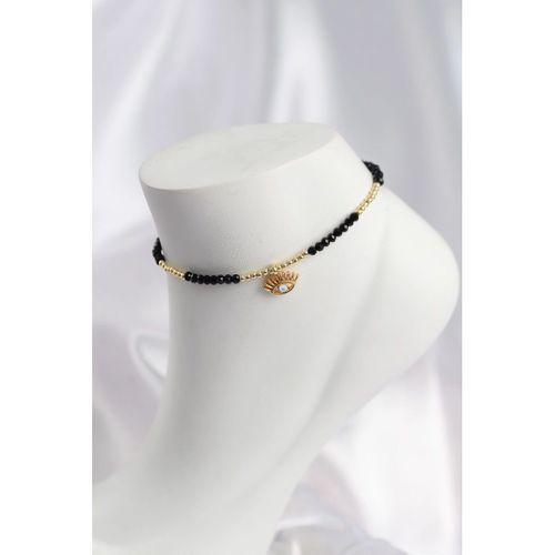 Siyah Renk Boncuklu Nazarlı Göz Figürlü Halhal