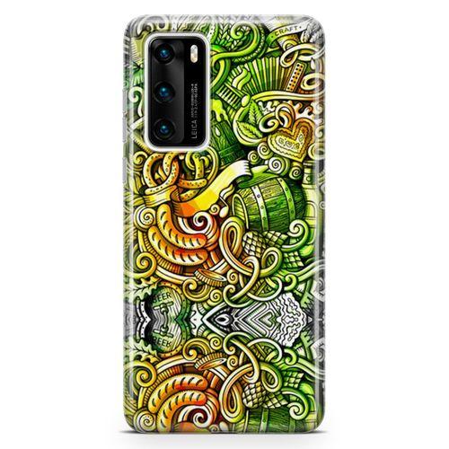 Huawei P40 Kılıf Gece Yaşamı Doodle Arka Kapak Koruma Desenli Full Koruyucu