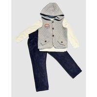 3-4-5 Yaş Fitilli Kadife Pantolon Kapitone Kapşonlu Yelek Uzun Kollu Sweat 3lü Erkek Çocuk Takımı Gri