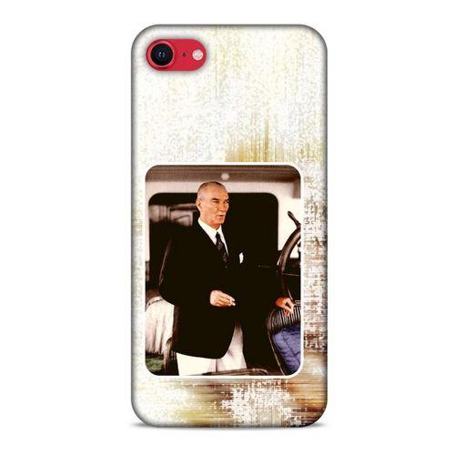 Apple iPhone SE 2020 Kılıf Atatürk (24) Darbe Emici Kılıf Eskitilmiş Beyaz