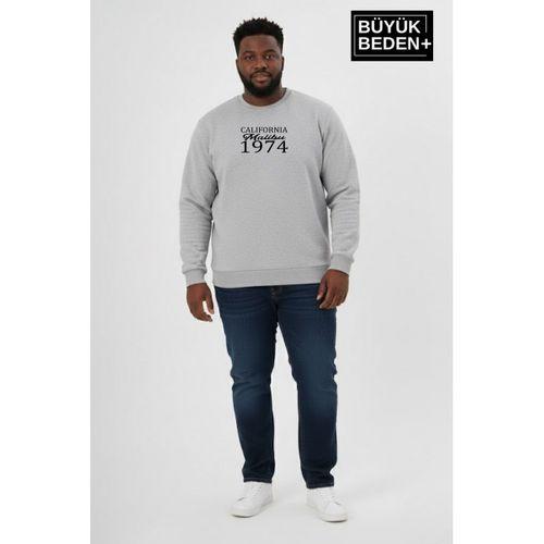 Erkek Büyük Beden California 1974 Baskılı Bisilet Yaka İnce Sweatshirt SPR26BSW956-2