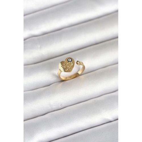 316L Çelik Gold Renk Nazar Detaylı Kalp Model Kadın Yüzük