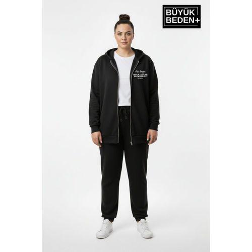 Kadın Büyük Beden Fermuarlı Kapüşonlu Chef Baskılı Sweatshirt Hırka - Rahat Kalıp SPR26BHRK921