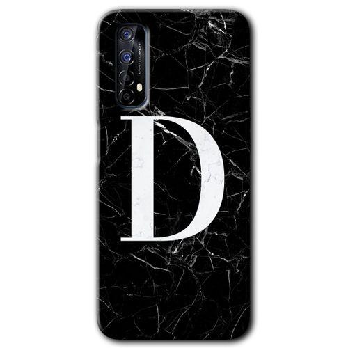 Realme 7 Kılıf HD Desen Baskılı Arka Kapak + Temperli Cam - Siyah Mermer Desenli D Harfi