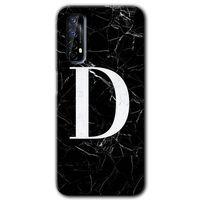 Realme 7 Kılıf HD Desen Baskılı Arka Kapak + Temperli Cam - Siyah Mermer Desenli D Harfi
