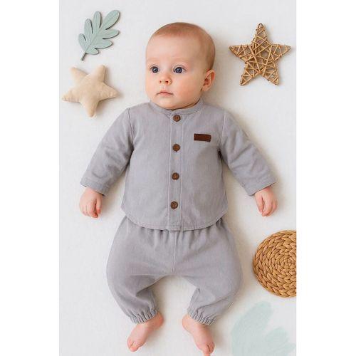 Oval Kesim 5 Düğmeli Müslin Kumaş 2'li Erkek Bebek Takımı
