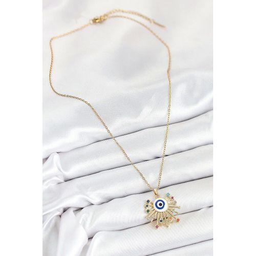 316L Çelik Zirkon Taşlı Nazar Model Gold Renk Kadın Kolye