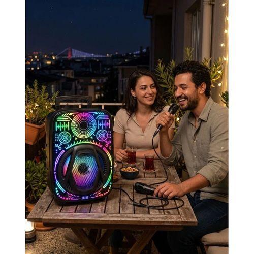 Taşınabilir Bluetooth Speaker Mikrofonlu Rgb Işıklı Karaoke Ses Sistemi