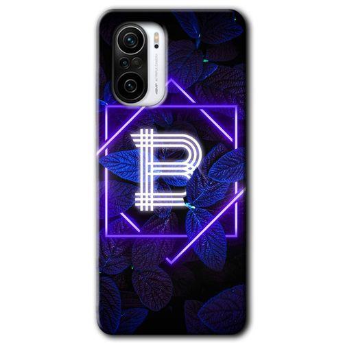 MRCİLETİSİM Poco F3 Kılıf HD Desen Baskılı Arka Kapak + Temperli Cam - Dark Neon Yaprak B Harfi