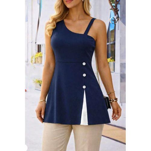 Kadın Tek Omuzdan Askılı şerit Detaylı Düğmeli Viskon Bluz