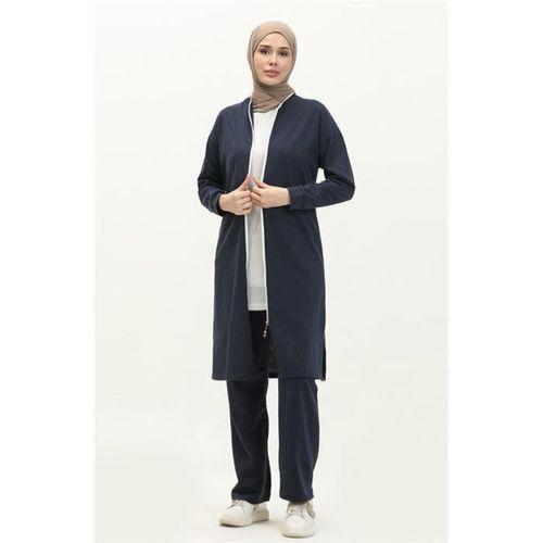 Bisiklet Yaka Fermuarlı Uzun Tunik Sade Basic Spor Takımı - 03044.015 - Lacivert