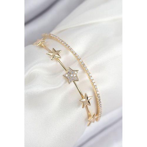 Pirinç Zirkon Taşlı Yıldız Model Gold Renk Kadın Bileklik