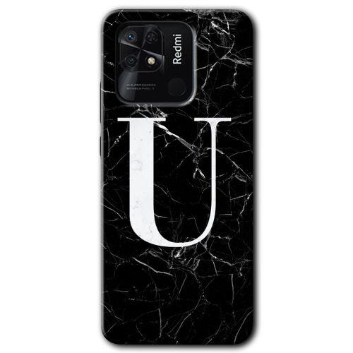Redmi 10C Kılıf HD Desen Baskılı Arka Kapak - Siyah Mermer Desenli U Harfi