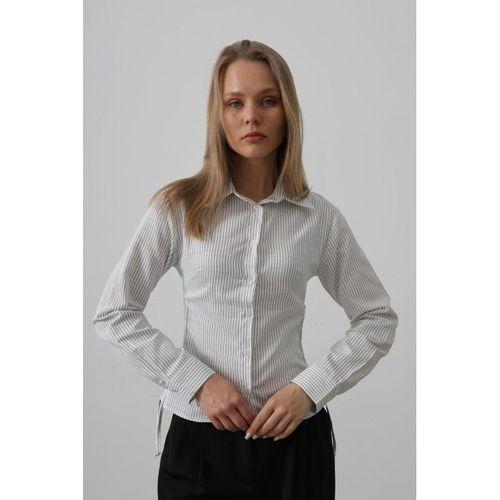 Yanları Büzgülü Çizgili Gömlek - Siyah-Beyaz