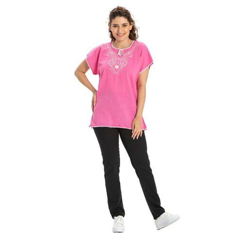 Kısa Kol Şile Bezi Naz Yazlık Bluz Pembe Pmb