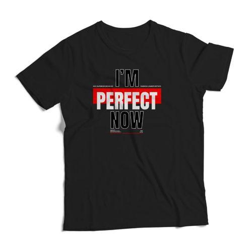 Siyah Oversize Unisex Pamuk Tişört Im Perfect Now Baskılı BDKTSHRT222