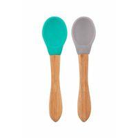 OiOi Bambu Saplı Silikon Mama Kaşığı 2li Aqua Green / Powder Grey
