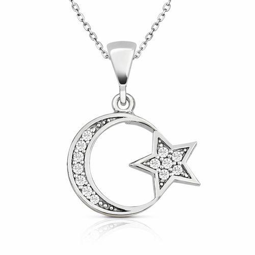 Gümüş Ay Yıldız Bayan Kolye