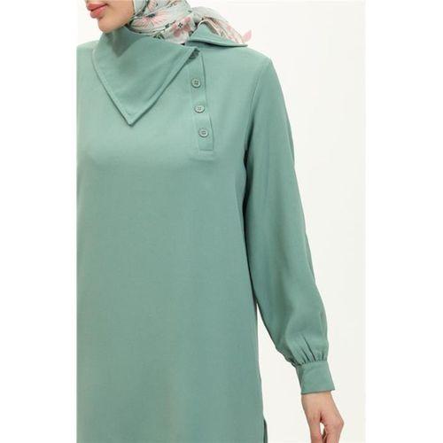Mucize Yaka Detaylı Tunik Pantolon Sade Basic İkili Takım - 70038.100 - Çağla Yeşili