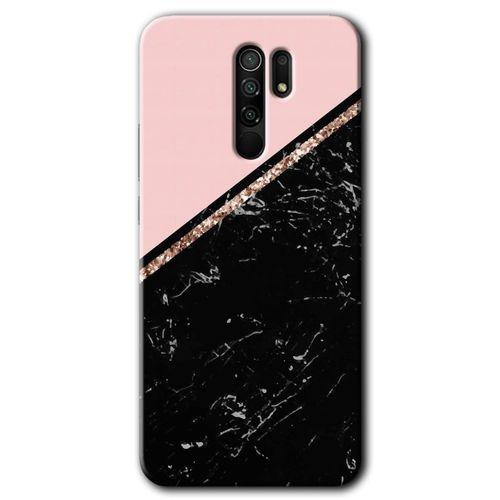 MRCİLETİSİM Xiaomi Redmi 9 Kılıf Baskılı Kapak - Yarım Mermer + 5D Tam Kaplayan Cam