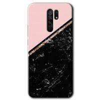 MRCİLETİSİM Xiaomi Redmi 9 Kılıf Baskılı Kapak - Yarım Mermer + 5D Tam Kaplayan Cam