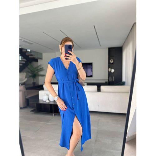 Kadınn V Yaka Düğme Detay Kuşak Dahil Elbise