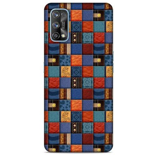 Oppo Realme 7 Pro Kılıf Patchwork (16) Kalın Kılıf Turuncu Mavi
