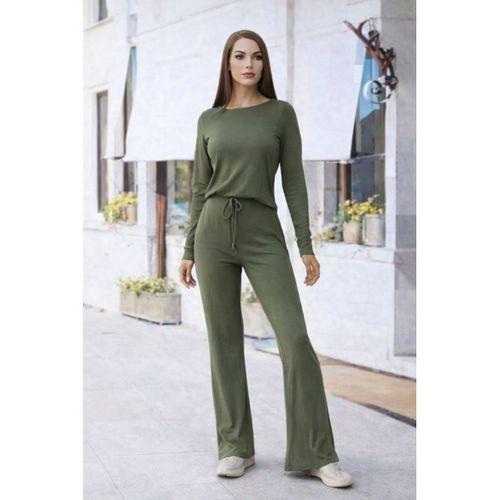 Kadın Bisiklet Yaka Crop Ve Ispanyol Paça Pantolon Ikili Takım