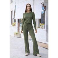 Kadın Bisiklet Yaka Crop Ve Ispanyol Paça Pantolon Ikili Takım