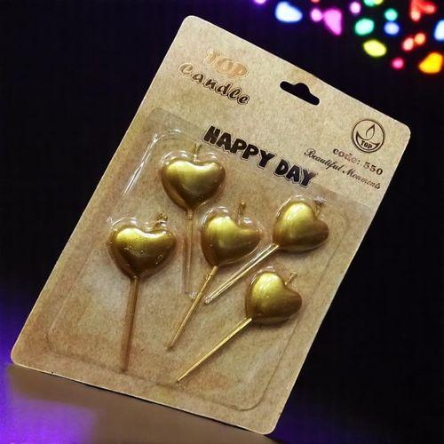 YÜKSEK KALİTE 5 ADET PARLAK METALİK KALPLİ GOLD MUM GOLD KALPLİ PASTA MUMU KALPLİ DOĞUM GÜNÜ MUMU