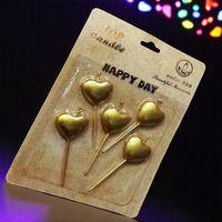 YÜKSEK KALİTE 5 ADET PARLAK METALİK KALPLİ GOLD MUM GOLD KALPLİ PASTA MUMU KALPLİ DOĞUM GÜNÜ MUMU