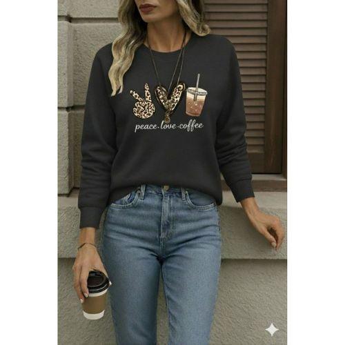 Kadın Uzun Kollu Bisiklet Yaka Kalp Desenli Viskon Iki Iplik Bluz