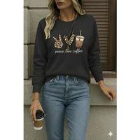 Kadın Uzun Kollu Bisiklet Yaka Kalp Desenli Viskon Iki Iplik Bluz