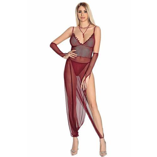Bordo Şalvar Uzun Gecelik 1811