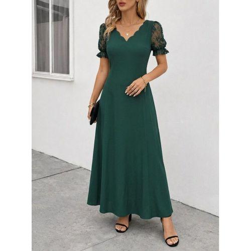 Kadın Kısa Kollu V Yakalı Uzun Janjan Elbise
